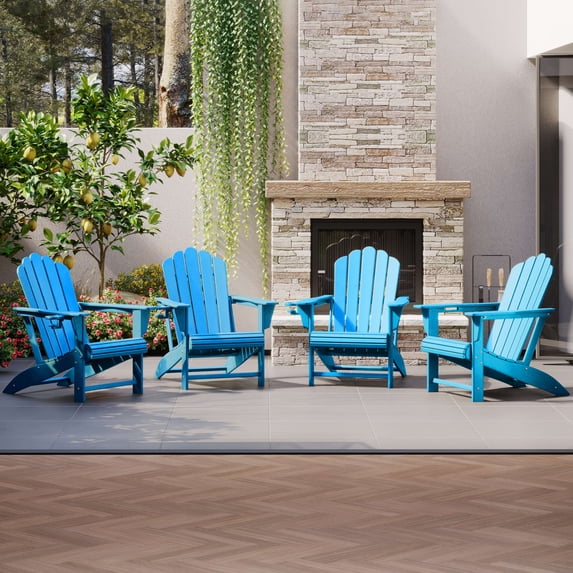 WestinTrends Highland Outdoor Patio HDPE Adirondack Chairs With Cup Holders (Set of 4), Pacific Blue