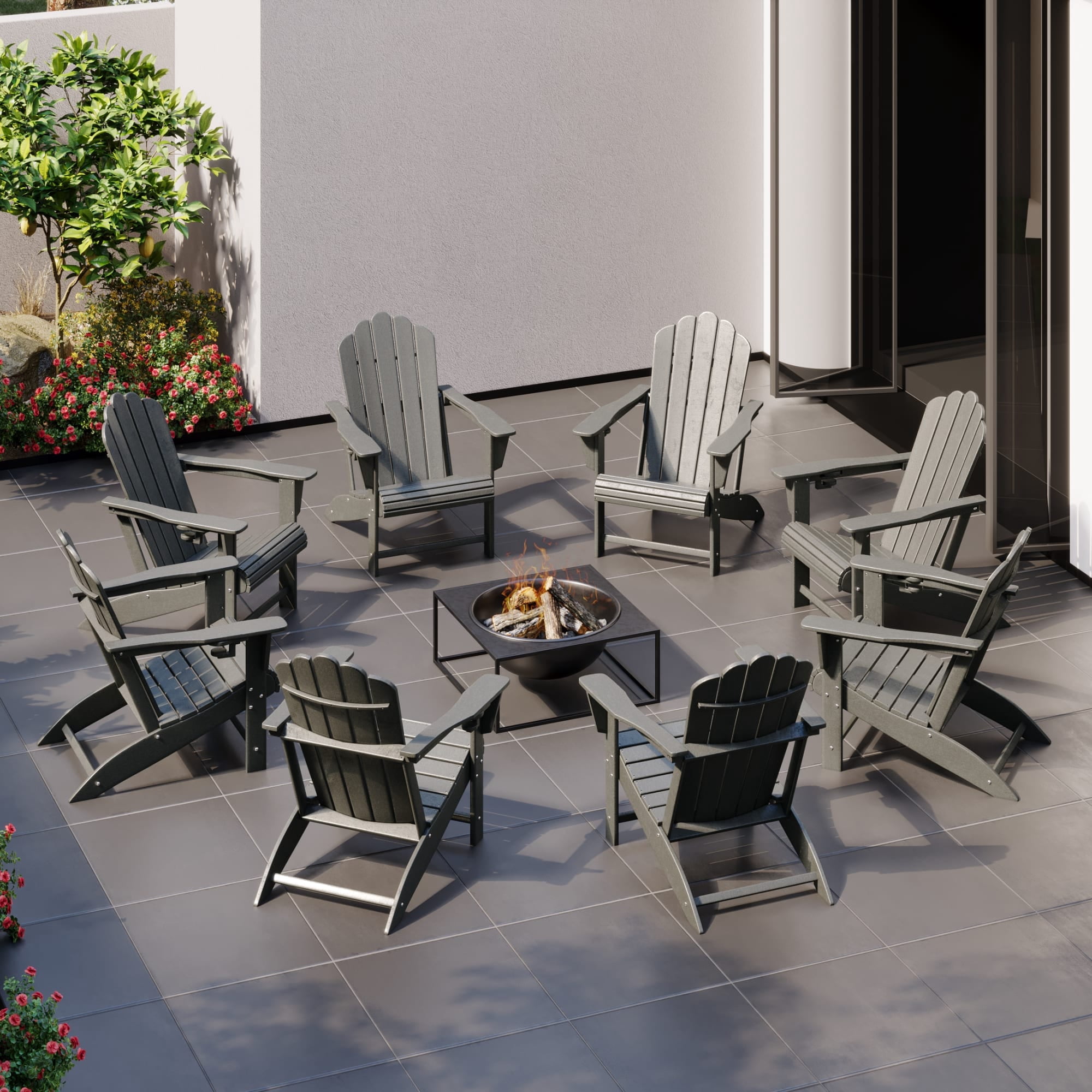 WestinTrends Highland Outdoor Patio HDPE Adirondack Chairs With Cup Holders (Set of 8), Gray