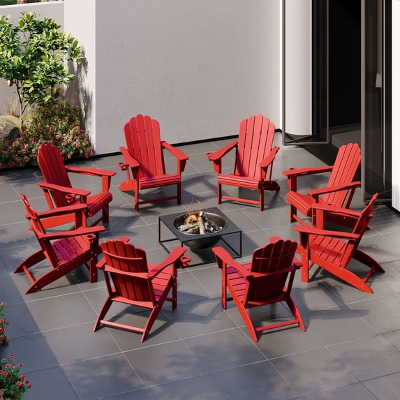 WestinTrends Highland Outdoor Patio HDPE Adirondack Chairs With Cup Holders (Set of 8), Red