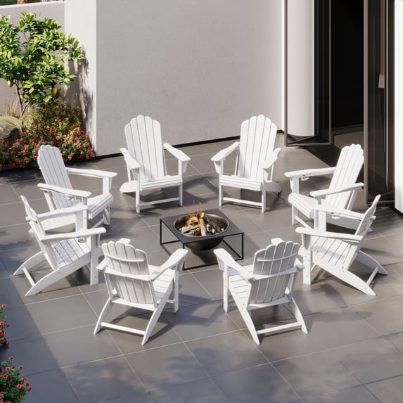 WestinTrends Highland Outdoor Patio HDPE Adirondack Chairs With Cup Holders (Set of 8), White