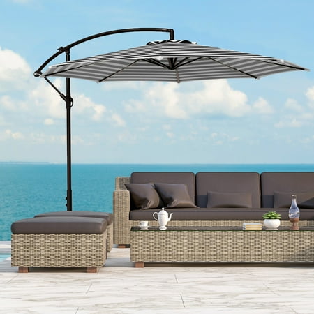 WestinTrends Julia 10 Ft Cantilever Umbrella Outdoor Patio Shade Market Hanging Offset Umbrella with Infinite Tilt and Easy Open Crank Lift, Black/White Stripe