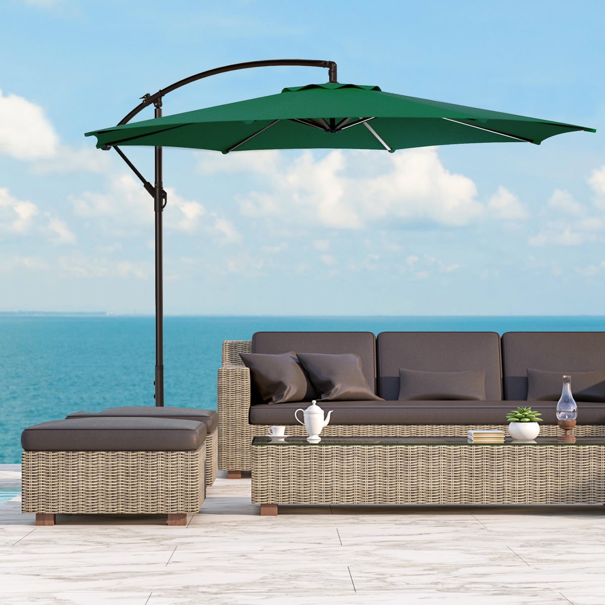 WestinTrends Julia 10 Ft Cantilever Umbrella Outdoor Patio Shade Market Hanging Offset Umbrella with Infinite Tilt and Easy Open Crank Lift, Dark Green