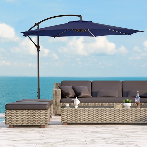WestinTrends Julia 10 Ft Cantilever Umbrella Outdoor Patio Shade Market Hanging Offset Umbrella with Infinite Tilt and Easy Open Crank Lift, Navy Blue