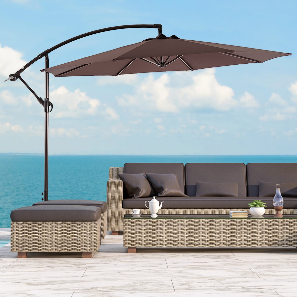WestinTrends Julia 10 Ft Cantilever Umbrella Outdoor Patio Shade Market Hanging Offset Umbrella with Infinite Tilt and Easy Open Crank Lift, Coffee