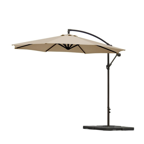 WestinTrends Julia 10 Ft Outdoor Patio Cantilever Umbrella with Base Included, Market Hanging Offset Umbrella with 4-Pieces Fillable Base Weight, Beige