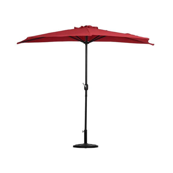 WestinTrends Lanai 9 Ft Outdoor Patio Half Umbrella with Base Include, Small Grill Deck Porch Balcony Shade Umbrella with Crank, 20 Lbs Half Round Base, Red