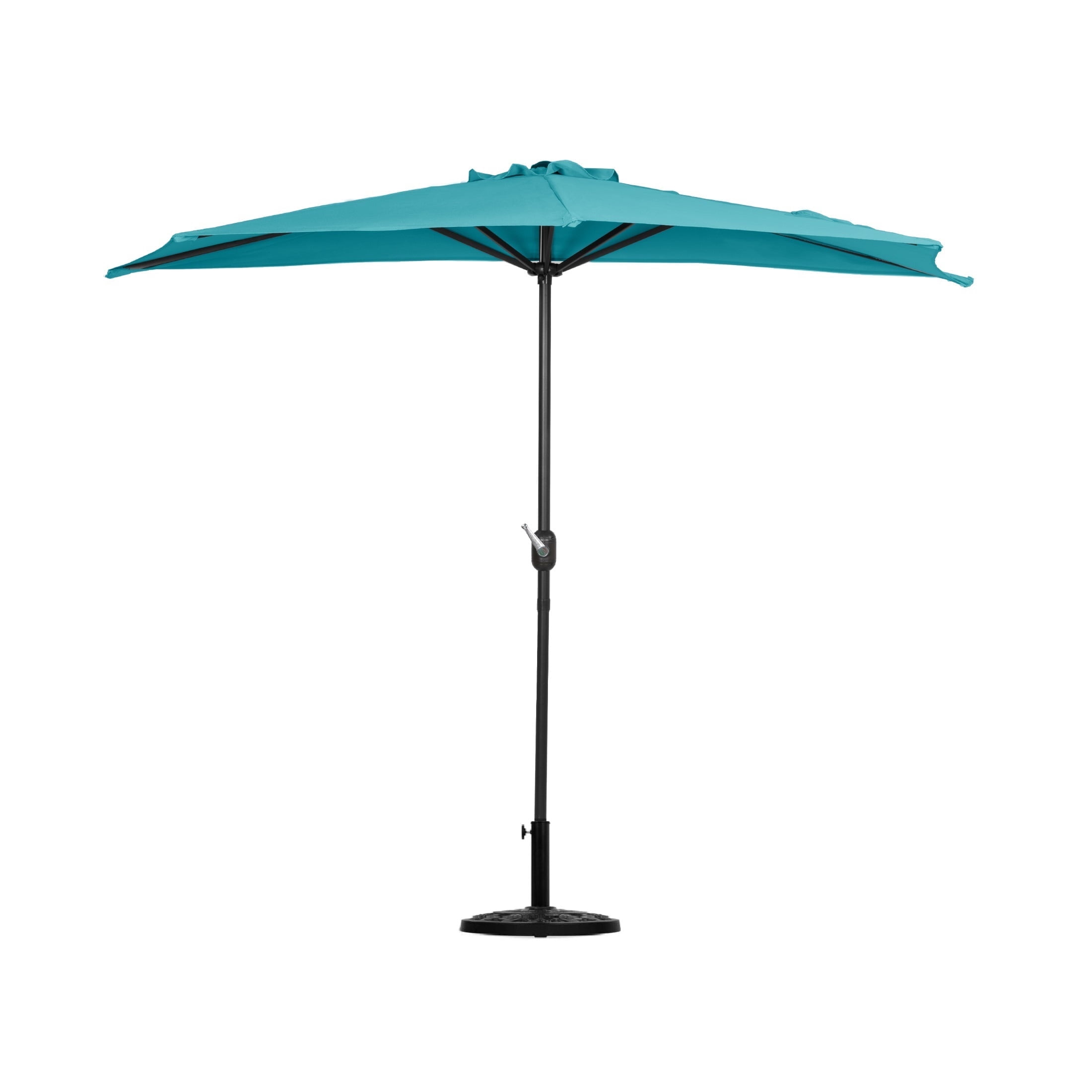 WestinTrends Lanai 9 Ft Outdoor Patio Half Umbrella with Base Include, Small Grill Deck Porch Balcony Shade Umbrella with Crank, 20 Lbs Half Round Base, Turquoise