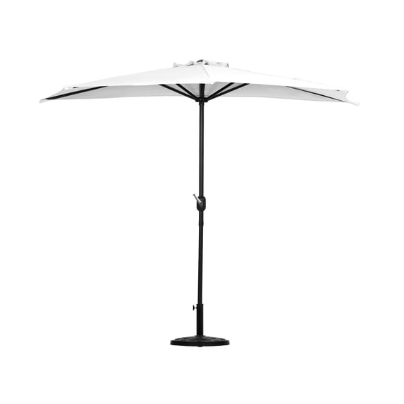 WestinTrends Lanai 9 Ft Outdoor Patio Half Umbrella with Base Include, Small Grill Deck Porch Balcony Shade Umbrella with Crank, 20 Lbs Half Round Base, White