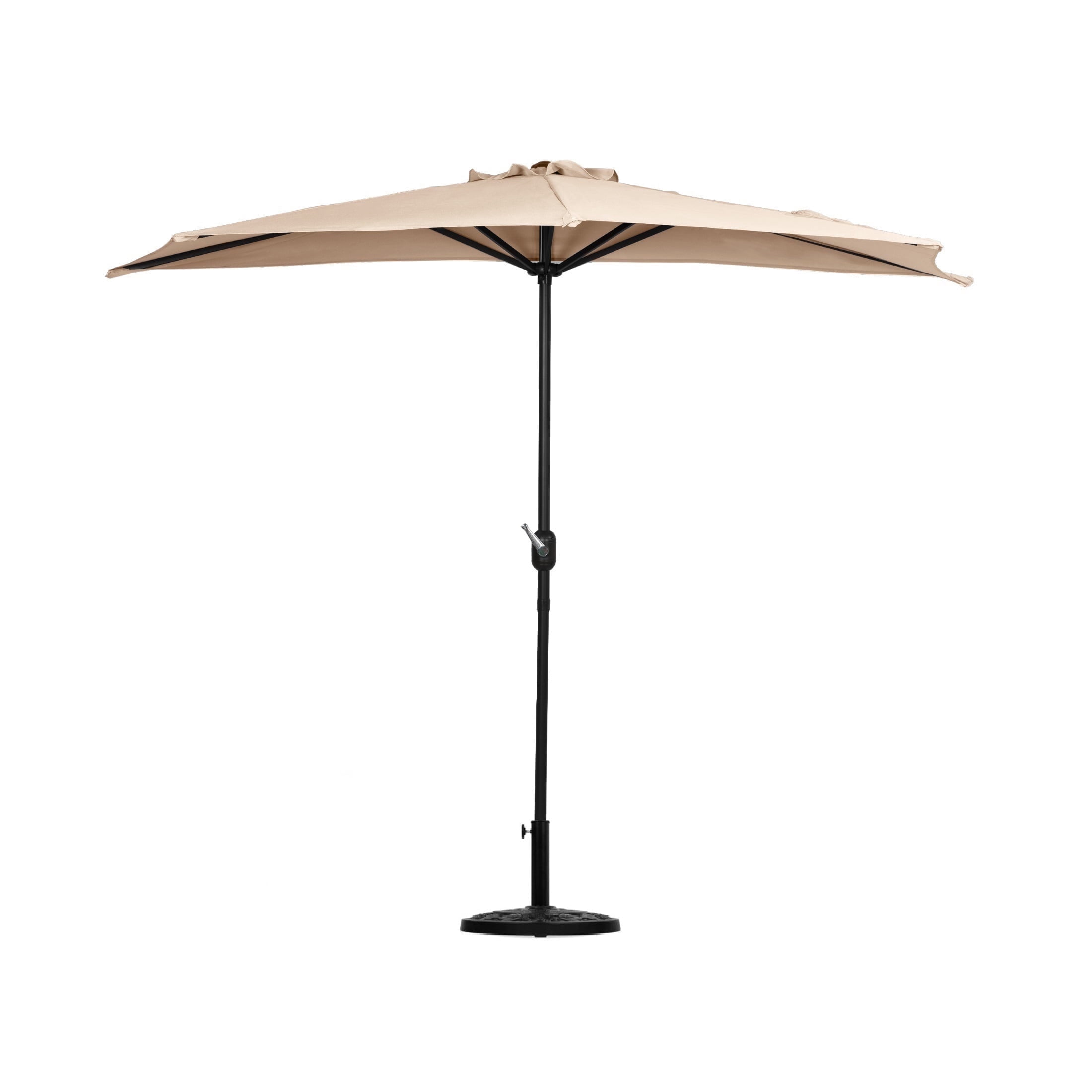 WestinTrends Lanai 9 Ft Outdoor Patio Half Umbrella with Base Include, Small Grill Deck Porch Balcony Shade Umbrella with Crank, 20 Lbs Half Round Base, Beige