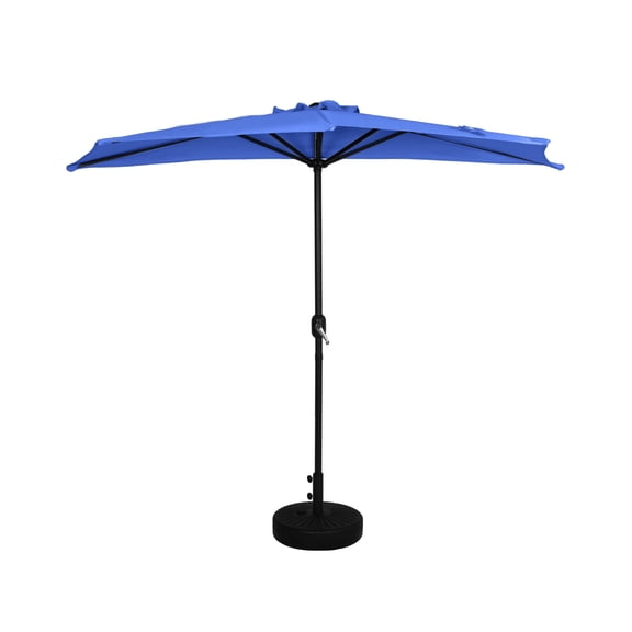 WestinTrends Lanai 9 Ft Outdoor Patio Half Umbrella with Base Include, Small Grill Deck Porch Balcony Shade Umbrella with Crank, 20 inch Fillable Round Base, Royal Blue