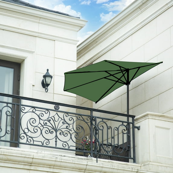 WestinTrends Lanai 9 Ft Outdoor Patio Half Umbrella, Small Grill Deck Porch Balcony Shade Umbrella with Crank, Dark Green