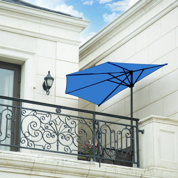 WestinTrends Lanai 9 Ft Outdoor Patio Half Umbrella, Small Grill Deck Porch Balcony Shade Umbrella with Crank, Royal Blue