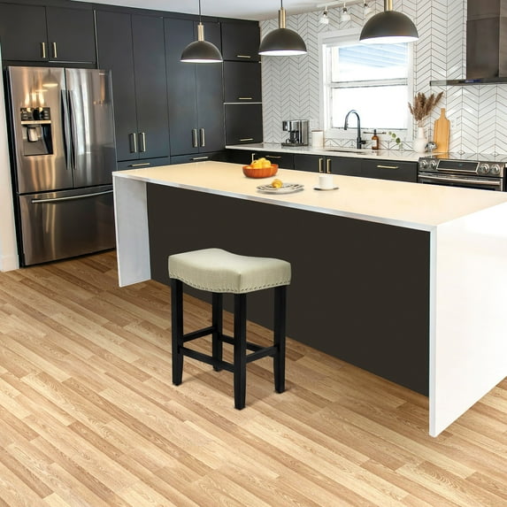 WestinTrends Lenox 24" upholstered nail head counter stool, Black/Beige