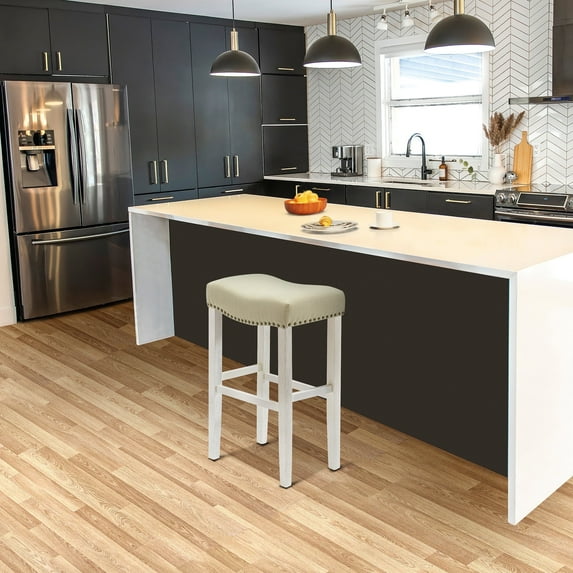 WestinTrends Lenox 29" upholstered nail head bar stool, Antique White/Beige