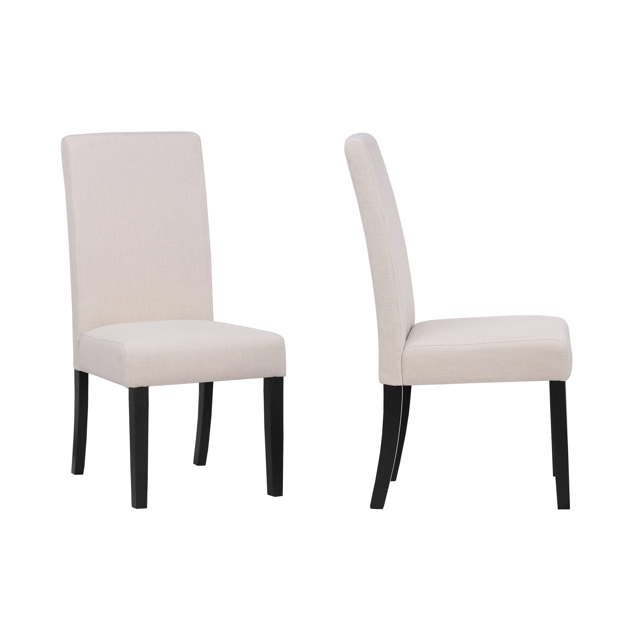 Beige Linen Upholstered Parsons Side Chair with Black Wood Legs