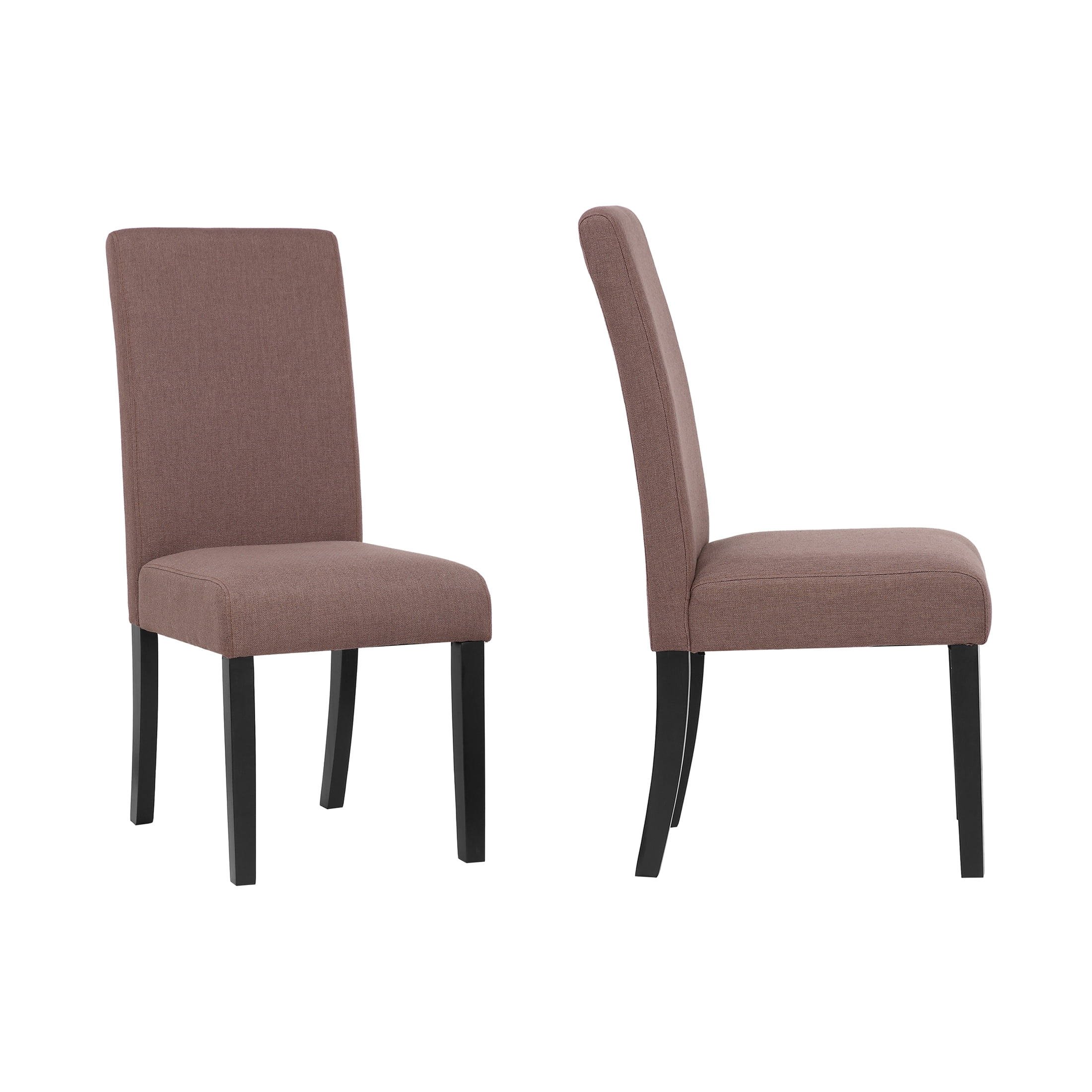 Brown Upholstered Parsons Dining Side Chair with Black Wood Legs