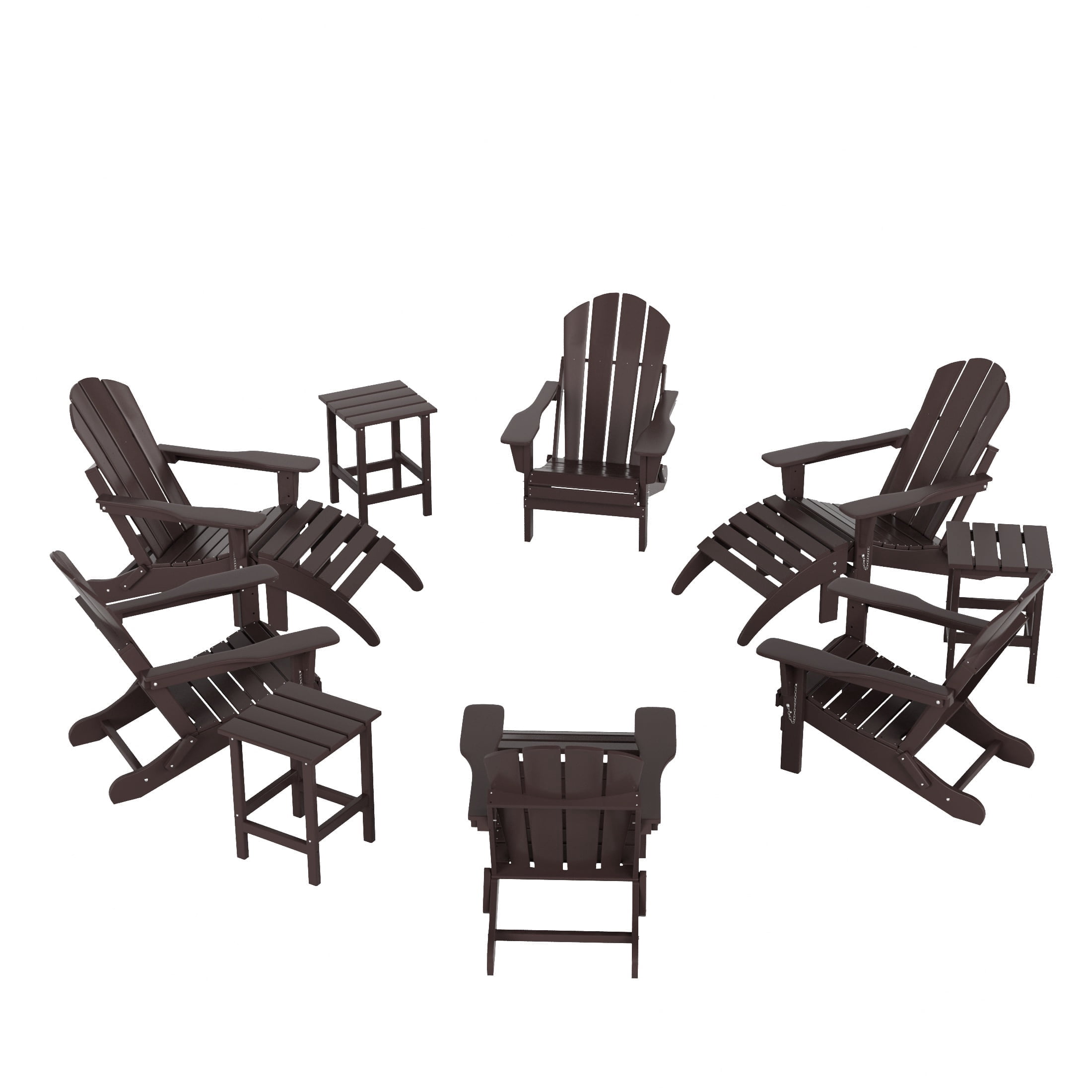 WestinTrends Malibu 12 Piece Adirondack Chairs Set, All Weather Poly Lumber Outdoor Patio Furniture Set Adirondack Chairs with Ottoman and Side Table, Dark Brown