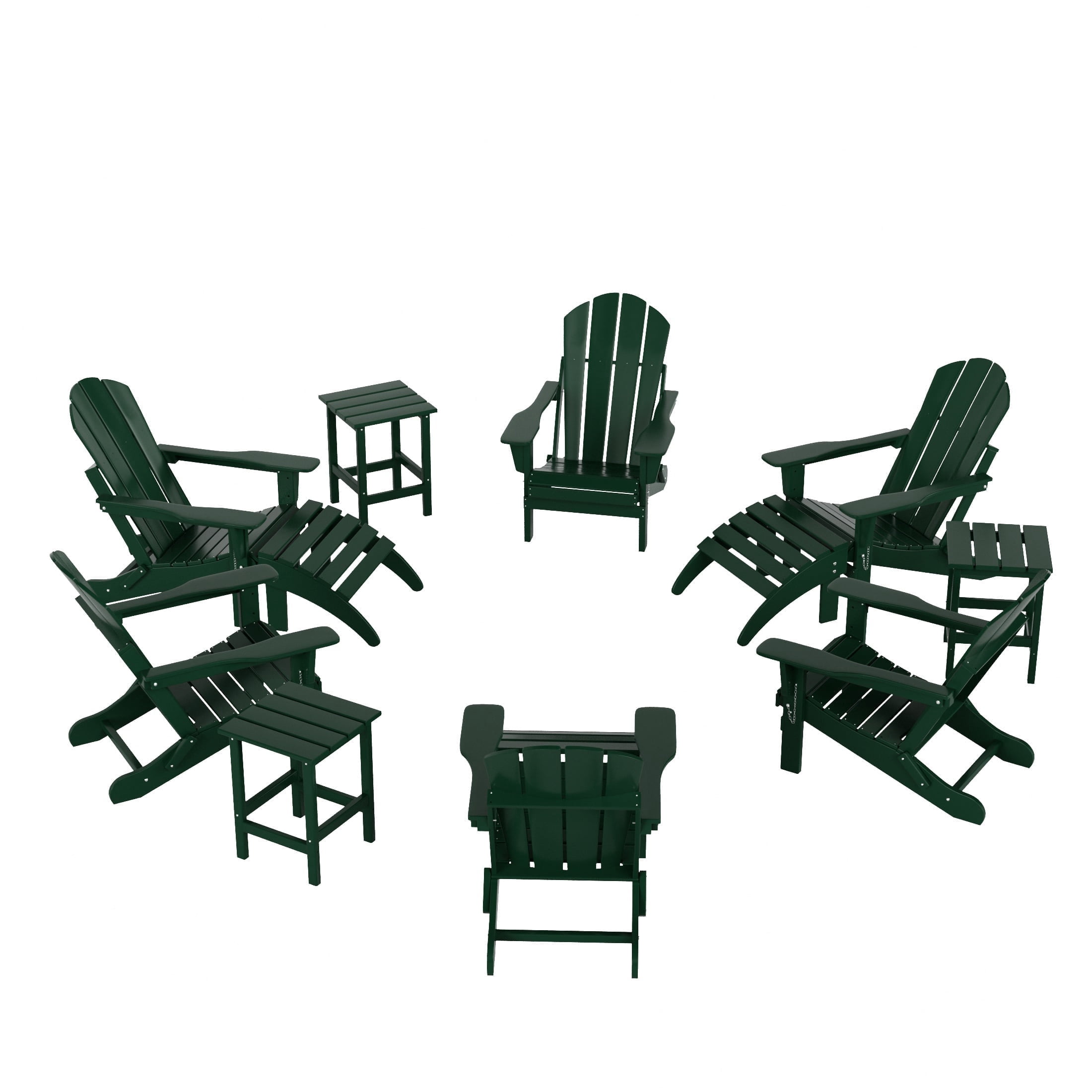 WestinTrends Malibu 12 Piece Adirondack Chairs Set, All Weather Poly Lumber Outdoor Patio Furniture Set Adirondack Chairs with Ottoman and Side Table, Dark Green