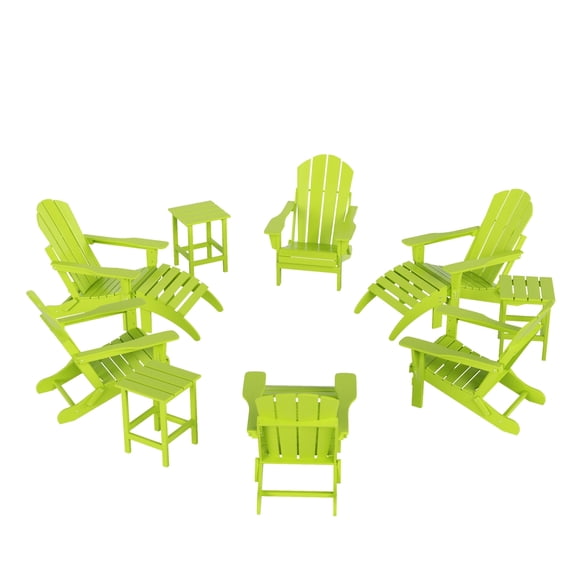 WestinTrends Malibu 12 Piece Adirondack Chairs Set, All Weather Poly Lumber Outdoor Patio Furniture Set Adirondack Chairs with Ottoman and Side Table, Lime