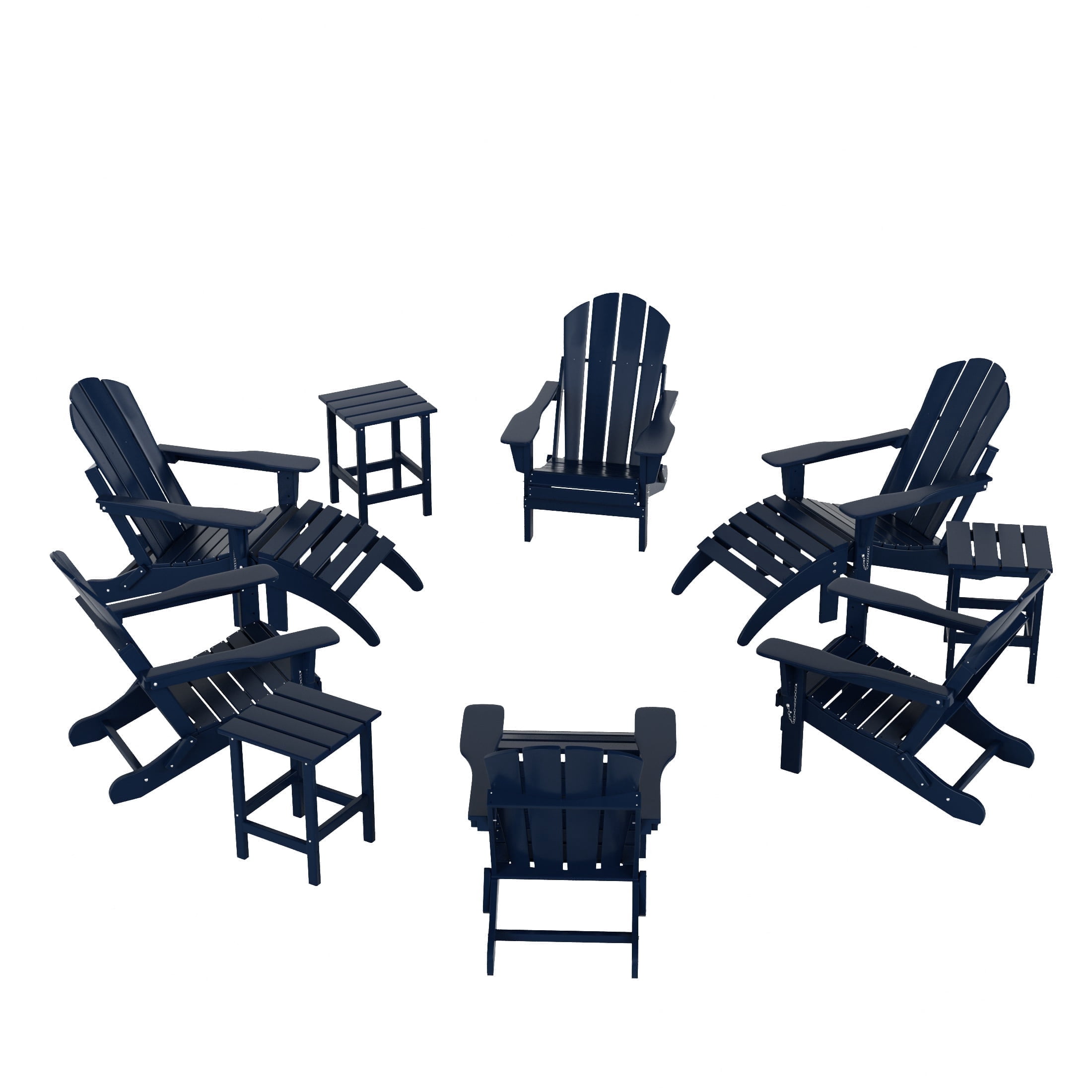 WestinTrends Malibu 12 Piece Adirondack Chairs Set, All Weather Poly Lumber Outdoor Patio Furniture Set Adirondack Chairs with Ottoman and Side Table, Navy Blue