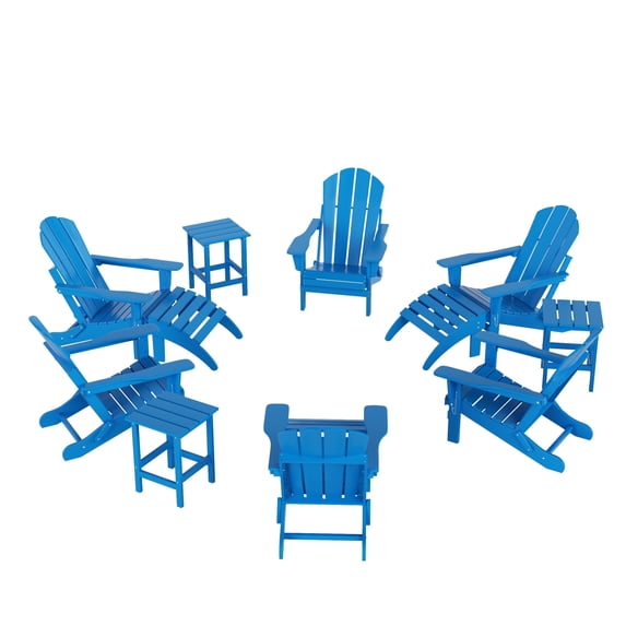 WestinTrends Malibu 12 Piece Adirondack Chairs Set, All Weather Poly Lumber Outdoor Patio Furniture Set Adirondack Chairs with Ottoman and Side Table, Pacific Blue