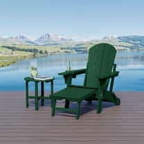 WestinTrends Malibu 2-Piece Outdoor Folding Adjustable Adirondack Chair with Cup Holder & Hideaway Ottoman and 18" Side Table, Dark Green