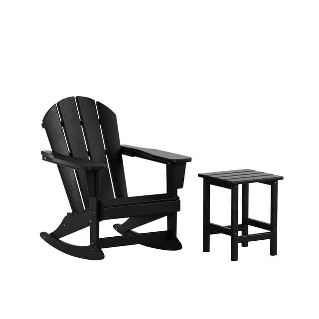 WestinTrends Malibu 2 Piece Outdoor Rocking Chair Set, All Weather Poly Lumber Porch Patio Adirondack Rocking Chair with Side Table, Black