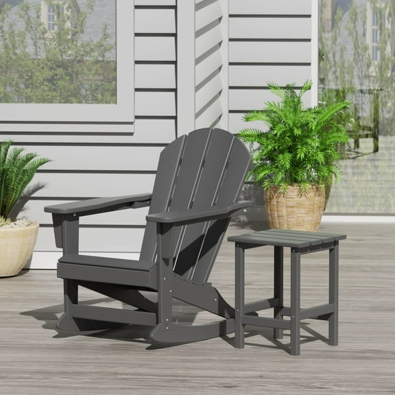 WestinTrends Malibu 2 Piece Outdoor Rocking Chair Set, All Weather Poly Lumber Porch Patio Adirondack Rocking Chair with Side Table, Gray