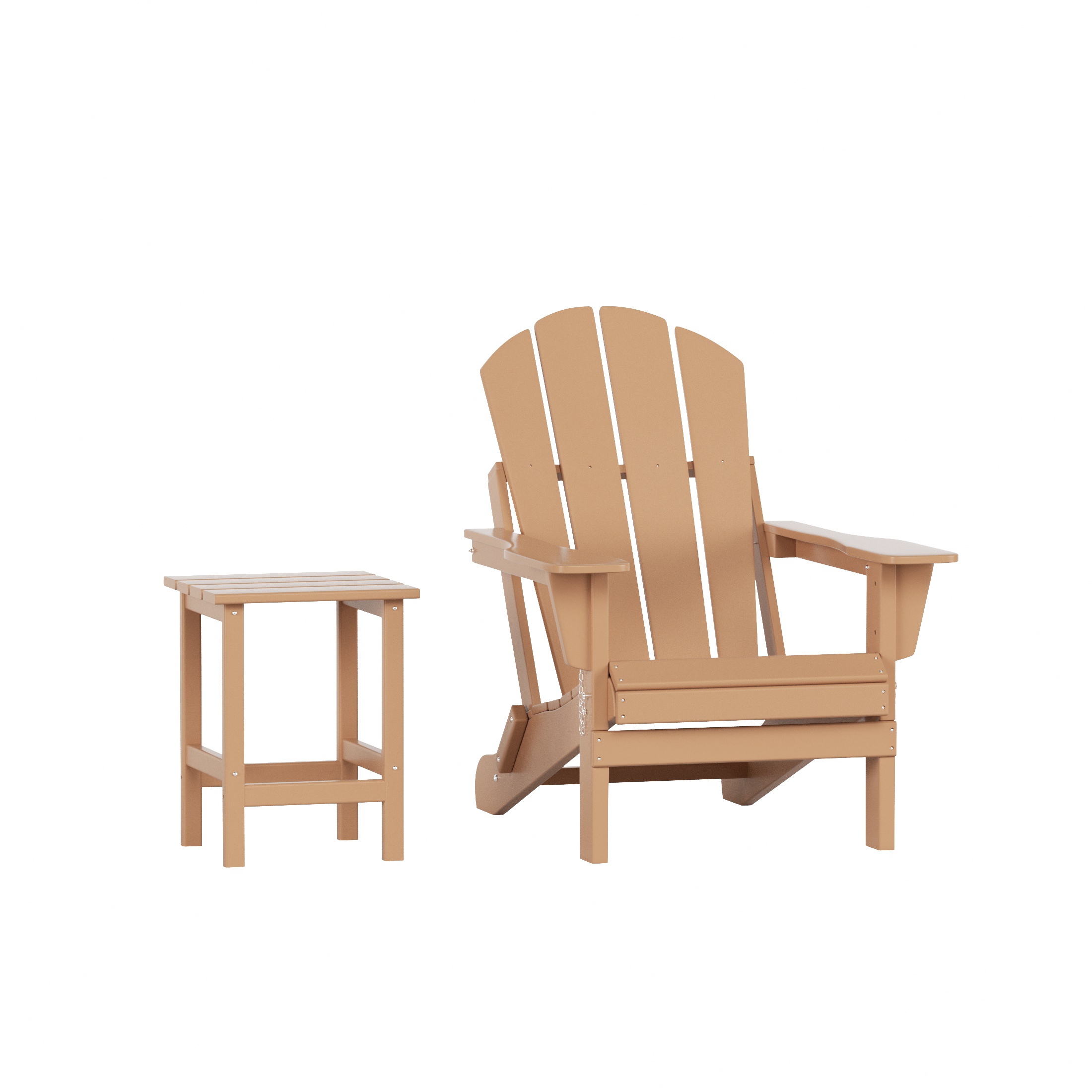 WestinTrends Malibu 2-Pieces Adirondack Chair Set with Side Table, All Weather Outdoor Seating Plastic Patio Lawn Chair Folding for Outside Porch Deck Backyard, Teak - image 1 of 7