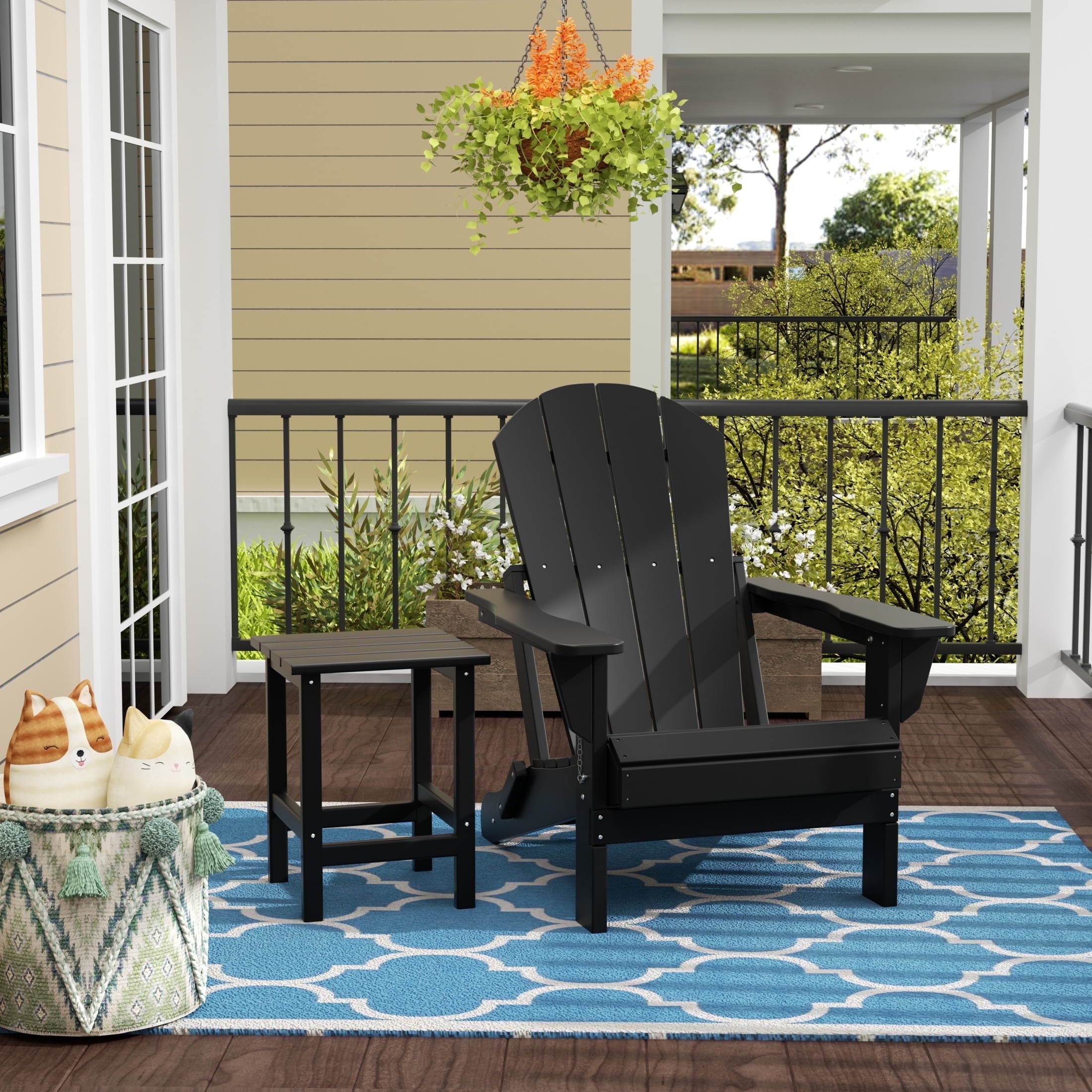 WestinTrends Malibu 2-PC Outdoor Patio Plastic Adirondack chair set with side table, Black