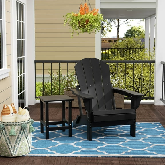 WestinTrends Malibu 2-PC Outdoor Patio Plastic Adirondack chair set with side table, Black
