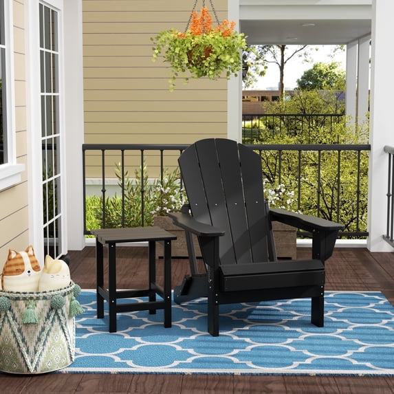 WestinTrends Malibu 2-PC Outdoor Patio Plastic Adirondack chair set with side table, Black