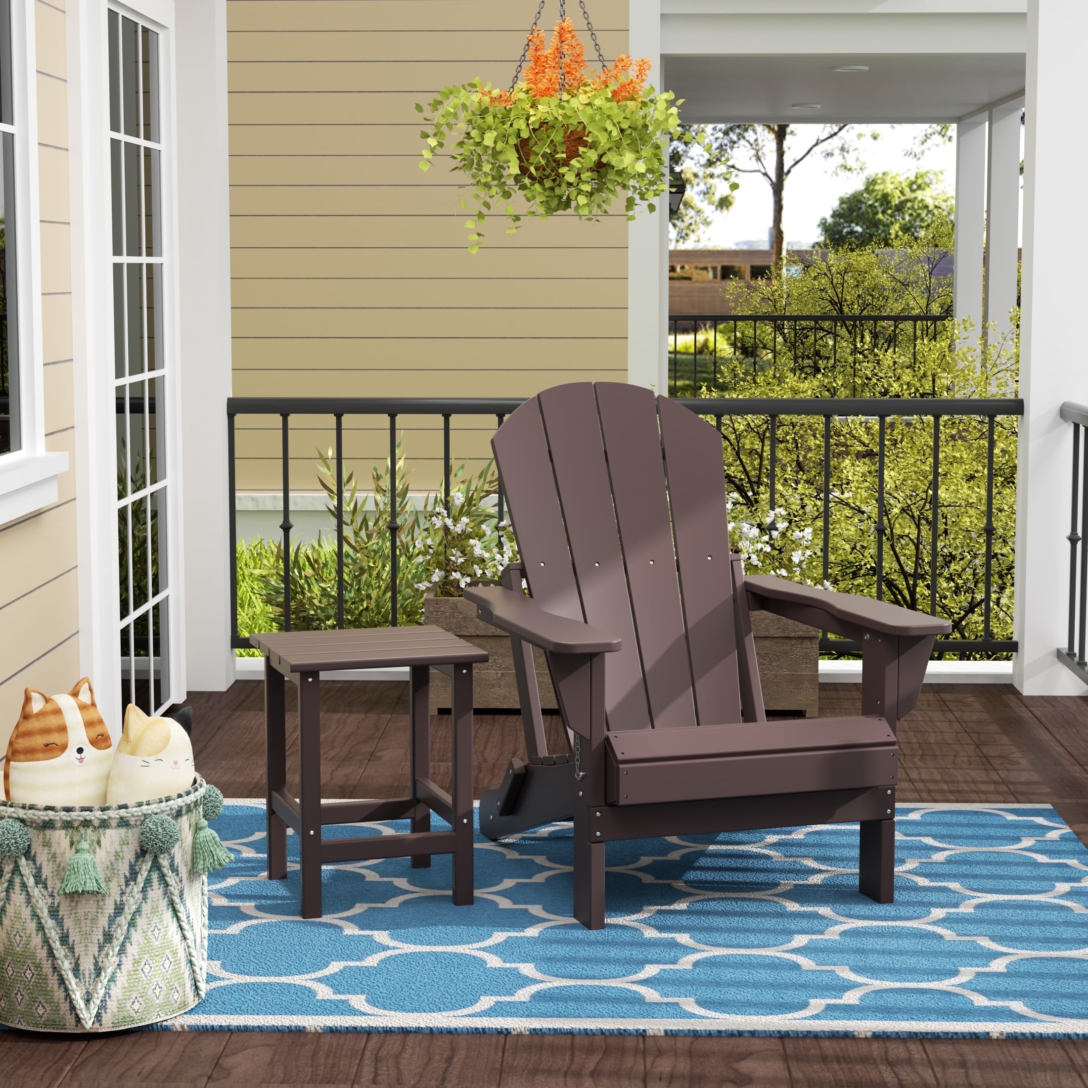 WestinTrends Malibu 2-PC Outdoor Patio Plastic Adirondack chair set with side table, Dark Brown