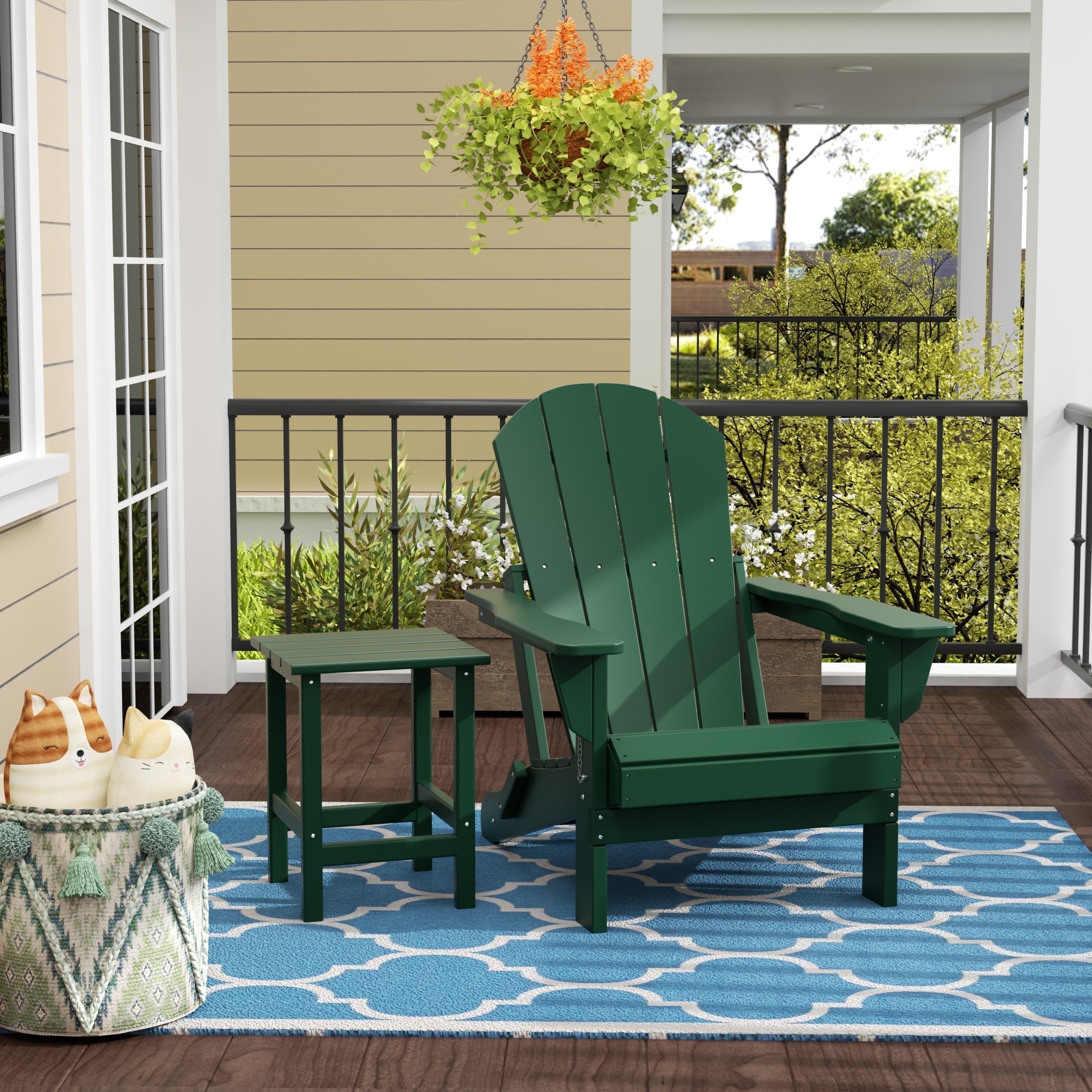 WestinTrends Malibu 2-PC Outdoor Patio Plastic Adirondack chair set with side table, Dark Green