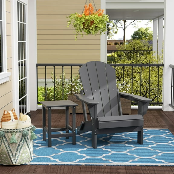 WestinTrends Malibu 2-PC Outdoor Patio Plastic Adirondack chair set with side table, Gray