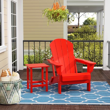 WestinTrends Malibu 2-PC Outdoor Patio Plastic Adirondack chair set with side table, Red