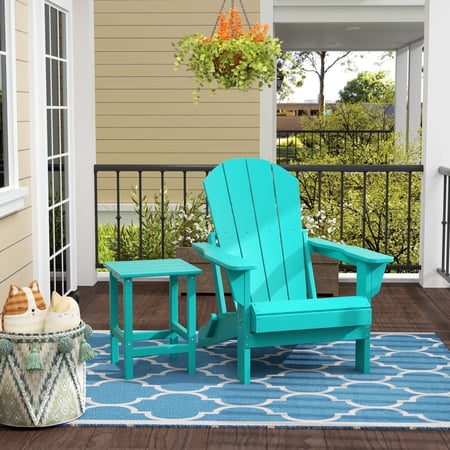 WestinTrends Malibu 2-PC Outdoor Patio Plastic Adirondack chair set with side table, Turquoise