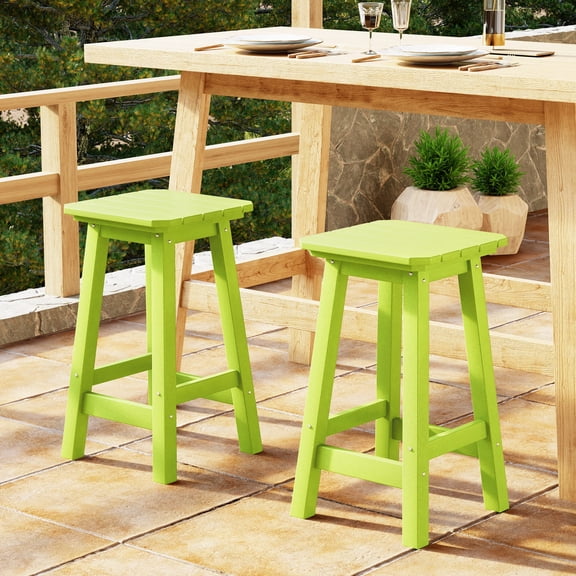 WestinTrends Malibu 24" HDPE Outdoor Patio Counter High Backless Square Bar Stools Set of Two, Lime