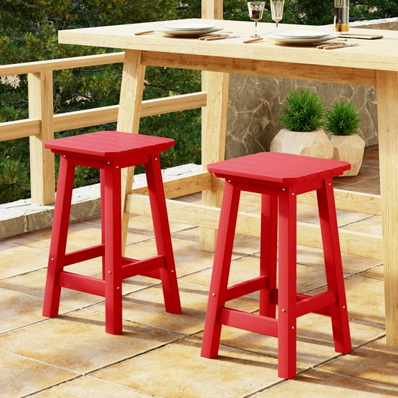 WestinTrends Malibu 24" HDPE Outdoor Patio Counter High Backless Square Bar Stools Set of Two, Red