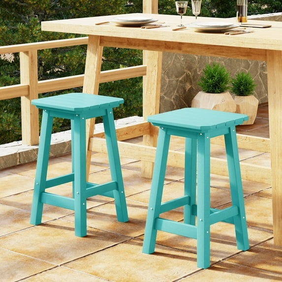 WestinTrends Malibu 24" HDPE Outdoor Patio Counter High Backless Square Bar Stools Set of Two, Turquoise