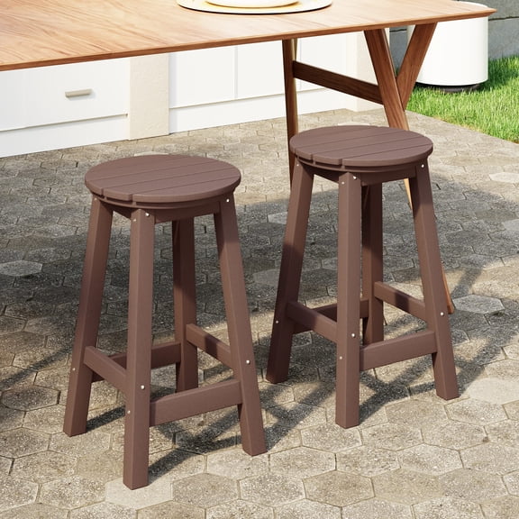 WestinTrends Malibu 24" HDPE Outdoor Patio Round Counter Height Bar Stool Set of 2, Dark Brown