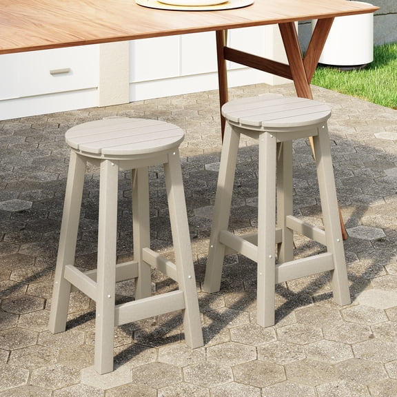 WestinTrends Malibu 24" HDPE Outdoor Patio Round Counter Height Bar Stool Set of 2, Sand