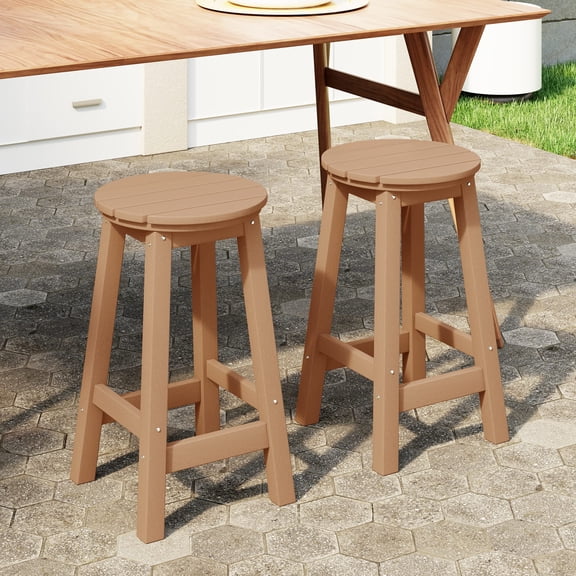 WestinTrends Malibu 24" HDPE Outdoor Patio Round Counter Height Bar Stool Set of 2, Teak