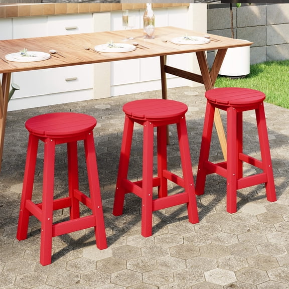 WestinTrends Malibu 24" HDPE Outdoor Patio Round Counter Height Bar Stool Set of 3, Red