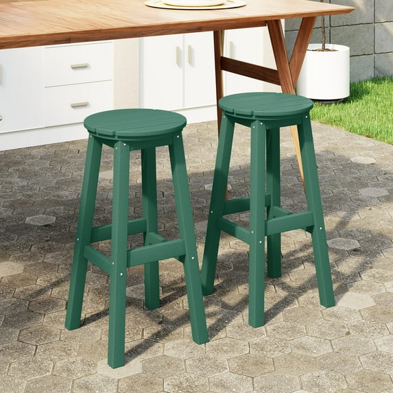 WestinTrends Malibu 29" HDPE Outdoor Patio Round Bar Stool Set of 2, Dark Green