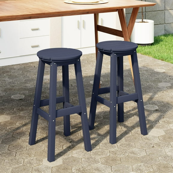 WestinTrends Malibu 29" HDPE Outdoor Patio Round Bar Stool Set of 2, Navy Blue