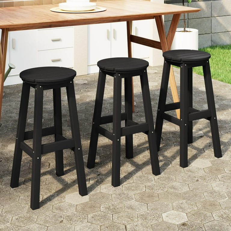 WestinTrends Malibu 29 HDPE Outdoor Patio Round Bar Stool Set of 3 Black