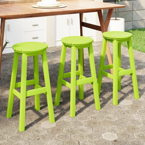 WestinTrends Malibu 29" HDPE Outdoor Patio Round Bar Stool Set of 3, Lime