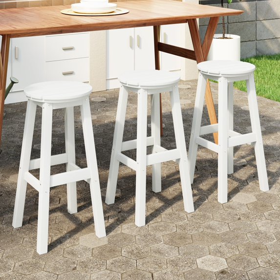 WestinTrends Malibu 29" HDPE Outdoor Patio Round Bar Stool Set of 3, White