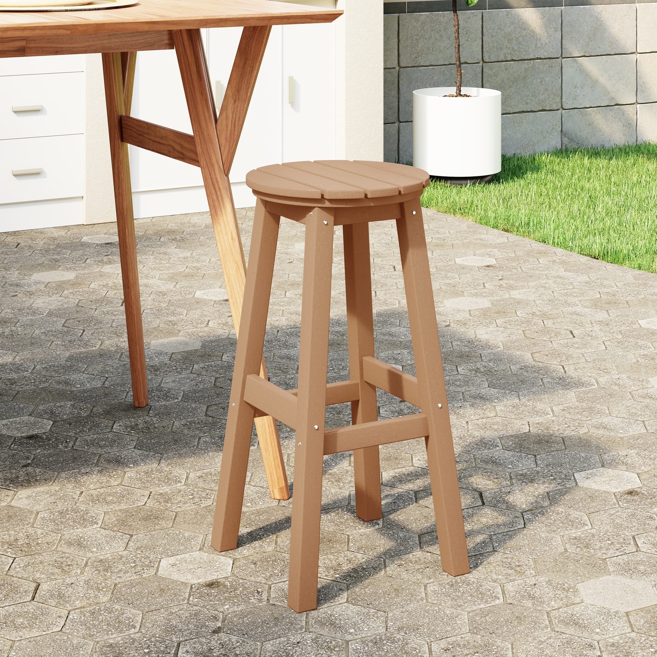 Teak 29" HDPE Outdoor Patio Backless Bar Stool